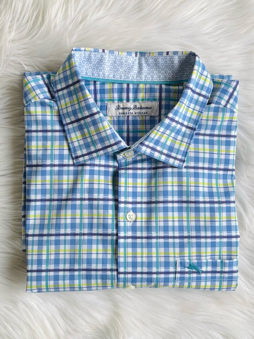 Tommy Bahama Sarasota Stretch Plaid Button Down Shirt Blue Large